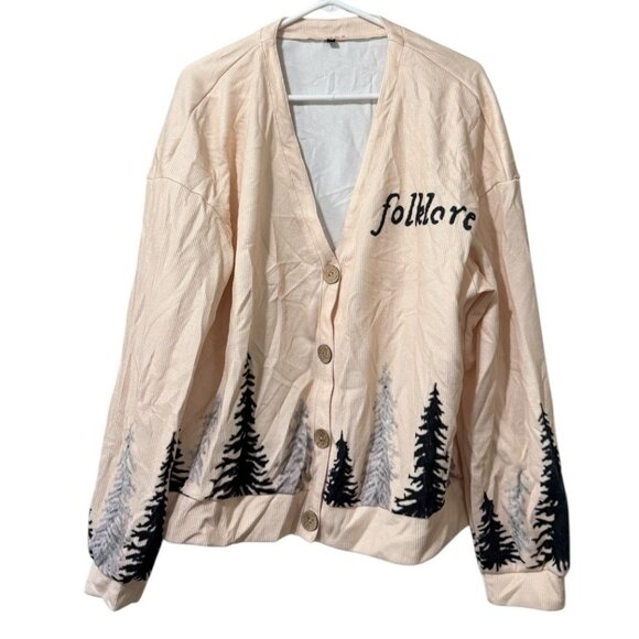 Folklore Women Long Sleeve Cardigan Sweater Size 2XL Forest Button Down Front - Picture 1 of 10